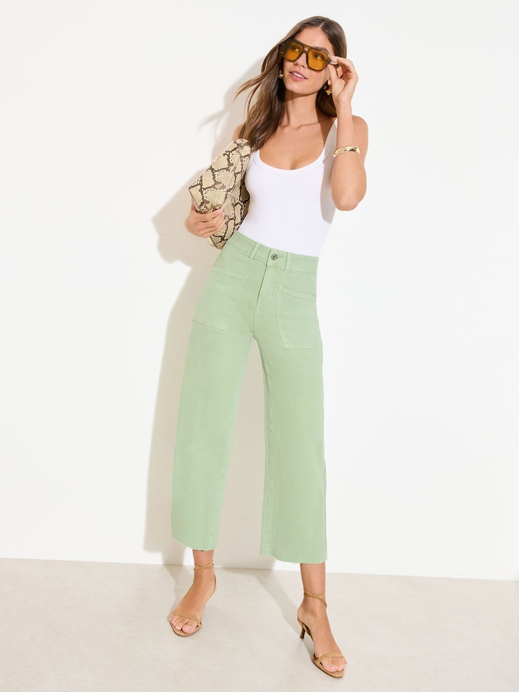 Friends Like These Pistachio Green Wide Leg Cropped Jeans - Image 1 of 5