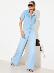 Friends Like These Light Blue Wide Leg Palazzo Denim Jeans - Image 1 of 4