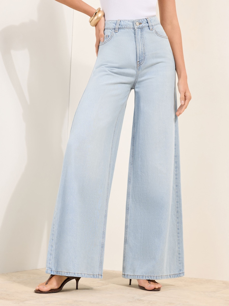 Friends Like These Light Blue Wide Leg Palazzo Denim Jeans - Image 2 of 4