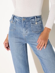 Friends Like These Mid Blue Denim Pocket Tailored Wide Leg Jeans - Image 3 of 5