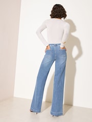 Friends Like These Mid Blue Denim Pocket Tailored Wide Leg Jeans - Image 5 of 5