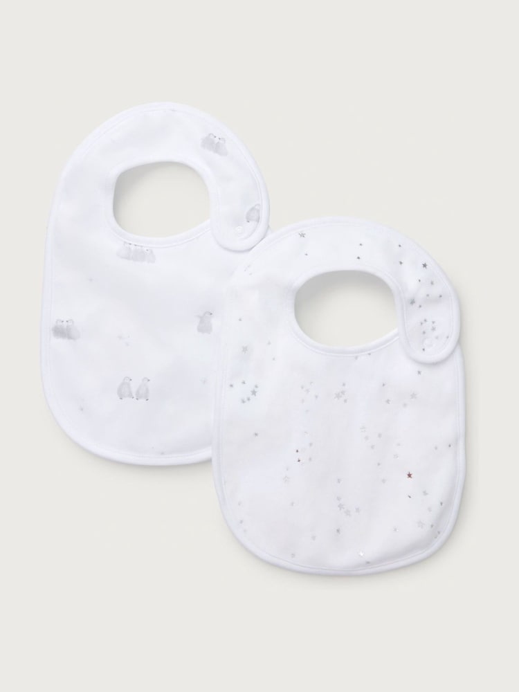 The White Company Organic Cotton Penguin Whit Bib 2 Pack - Imagem 1 de 1