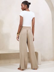 Lipsy Neutral Petite Wide Leg Touch of Linen Trousers - Image 4 of 4