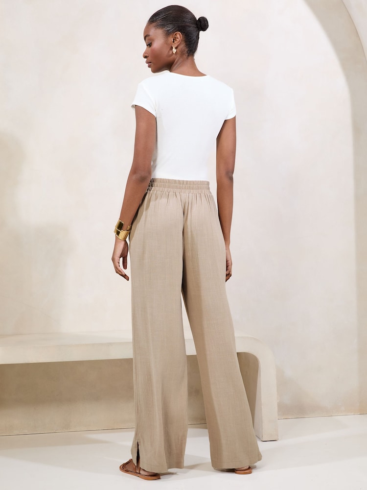 Lipsy Neutral Petite Wide Leg Touch of Linen Trousers - Image 4 of 4