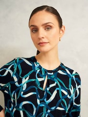 Hobbs Blue Printed Julia Printed Top - Image 2 of 3