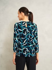 Hobbs Blue Printed Julia Printed Top - Image 3 of 3