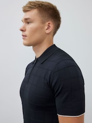 River Island Black Muscle Fit Grid Textured Knit Polo Shirt - Image 4 of 4