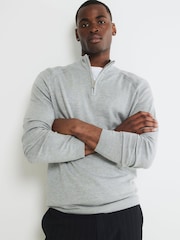River Island Grey Slim Fit Smart Viscose Half Zip Jumper - Image 1 of 4