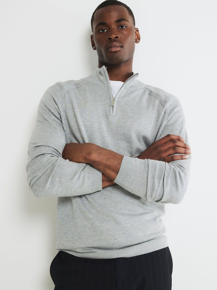 River Island Grey Slim Fit Smart Viscose Half Zip Jumper - Image 1 of 4