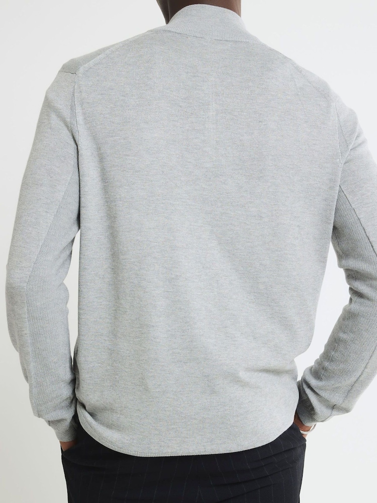 River Island Grey Slim Fit Smart Viscose Half Zip Jumper - Image 4 of 4
