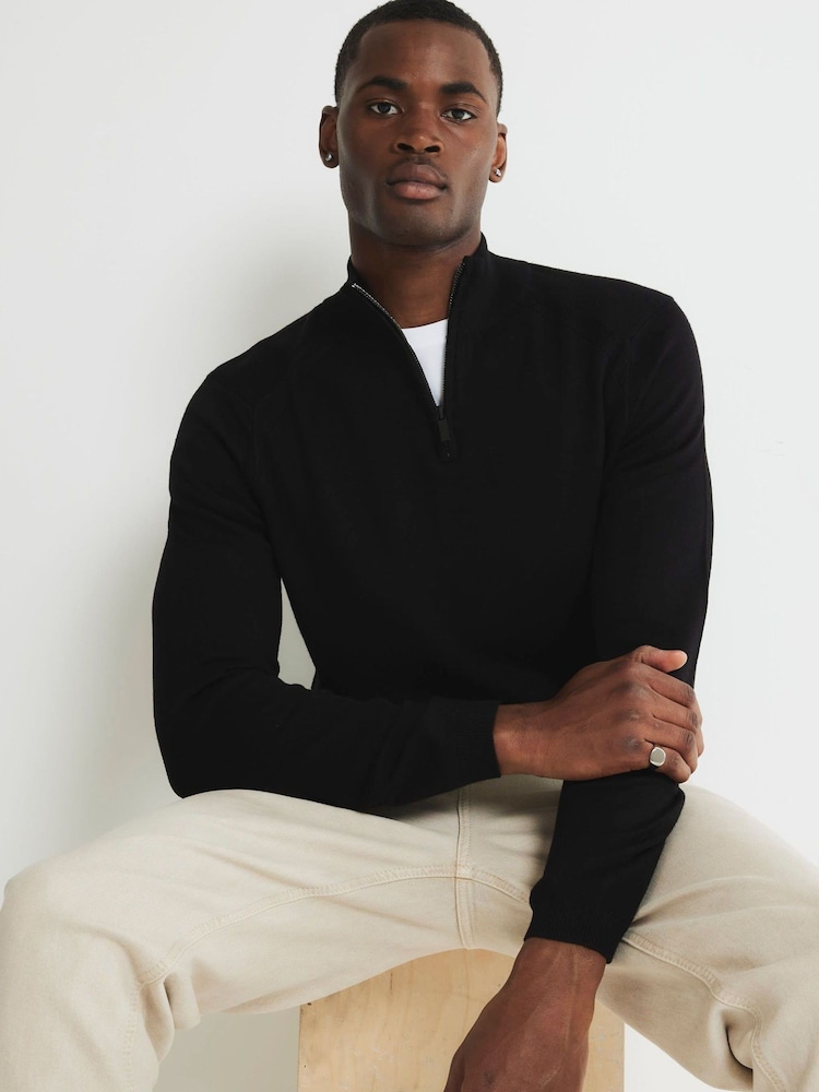 River Island Black Slim Fit Smart Viscose Half Zip Jumper - Image 1 of 4