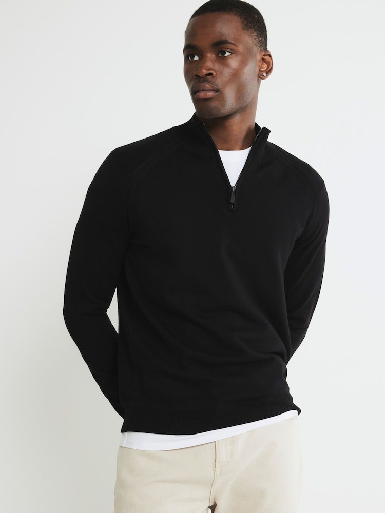 River Island Black Slim Fit Smart Viscose Half Zip Jumper - Image 2 of 4