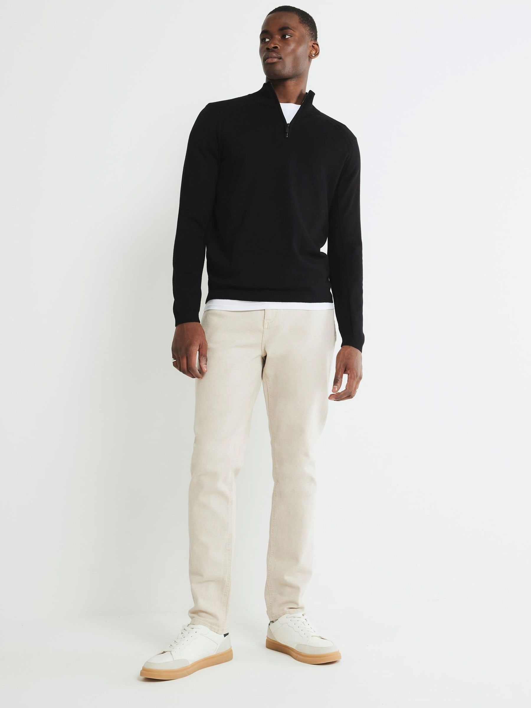 Buy River Island Black Slim Fit Premium Viscose Quarter Zip Jumper