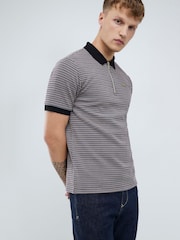 River Island Black Slim Fit Jersey Zip Short Sleeve Polo Shirt - Image 1 of 4