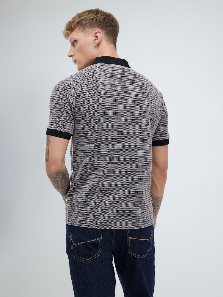 River Island Black Slim Fit Jersey Zip Short Sleeve Polo Shirt - Image 2 of 4