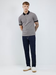 River Island Black Slim Fit Jersey Zip Short Sleeve Polo Shirt - Image 3 of 4