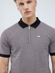 River Island Black Slim Fit Jersey Zip Short Sleeve Polo Shirt - Image 4 of 4