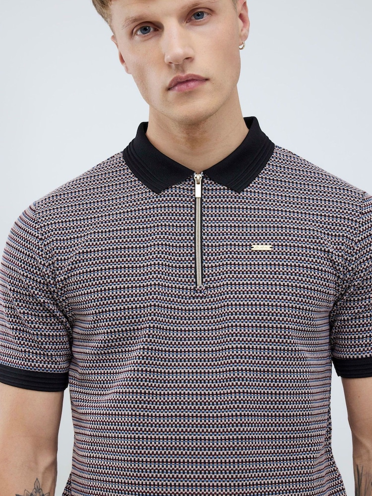 River Island Black Slim Fit Jersey Zip Short Sleeve Polo Shirt - Image 4 of 4