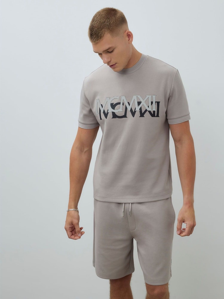 River Island Grey Slim Fit Scuba MCM T-Shirt - Image 1 of 4