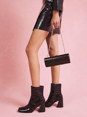 River Island Faux Leather Square Toe Heeled Boots - Imagem 1 de 6
