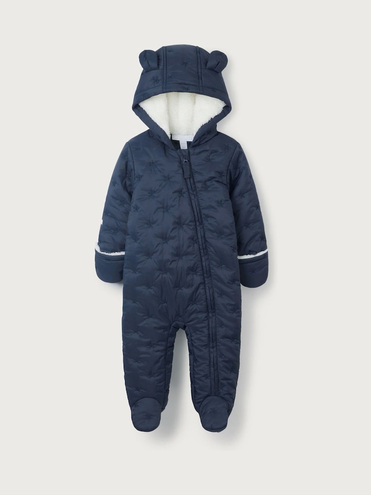 The White Company Blue Recycled Star Quilted Pramsuit - Image 1 of 2 The White Company Blue Recycled Star Quilted Pramsuit - Image 1 of 2