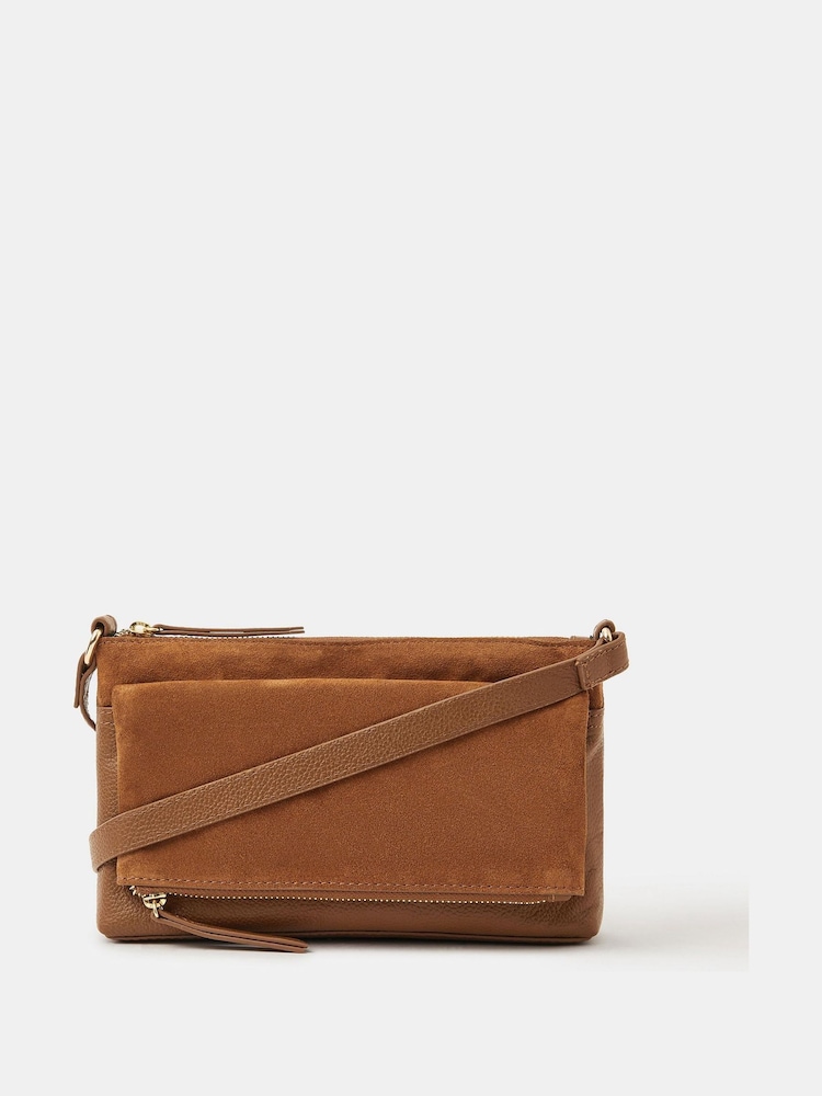 Accessorize Brown Fold Over Zip Leather Cross-Body Bag - Image 1 of 3