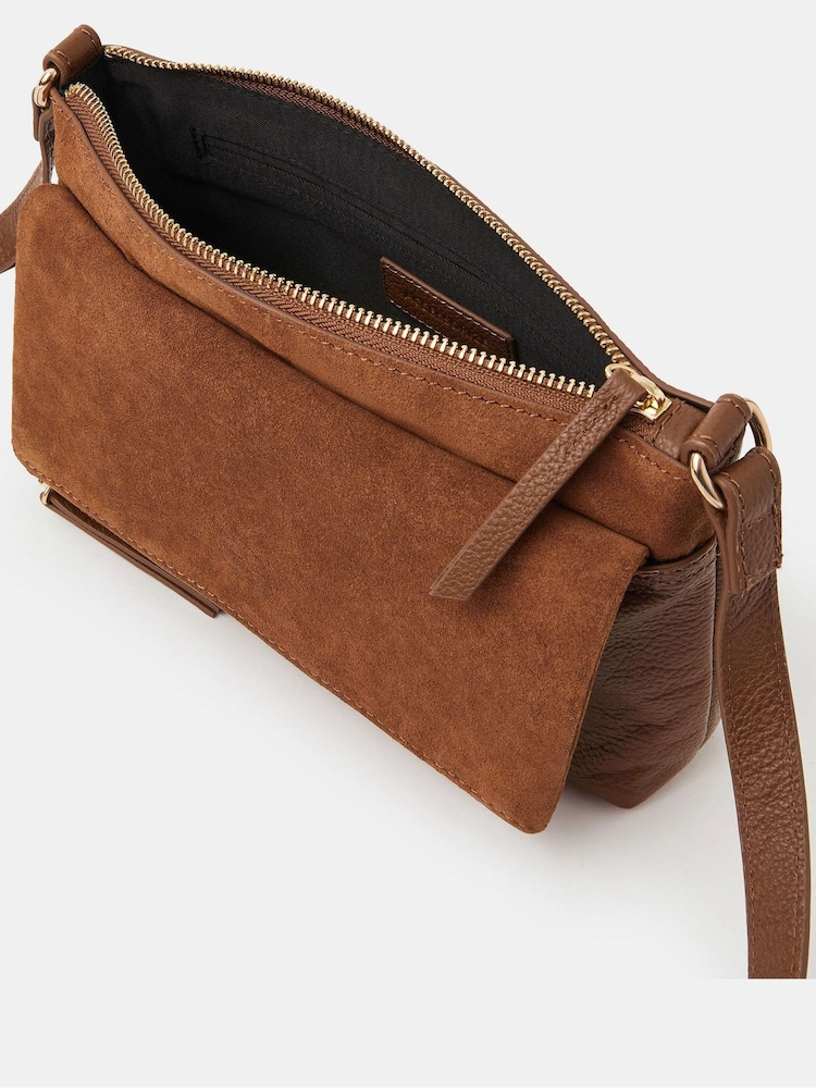 Accessorize Brown Fold Over Zip Leather Cross-Body Bag - Image 2 of 3
