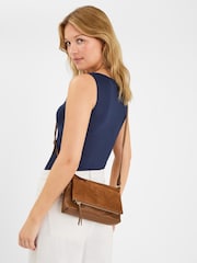 Accessorize Brown Fold Over Zip Leather Cross-Body Bag - Image 3 of 3