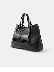 Accessorize Black Faux Croc Skin Patent Tote Bag - Image 3 of 6