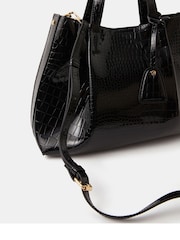 Accessorize Black Faux Croc Skin Patent Tote Bag - Image 5 of 6