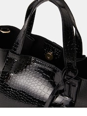 Accessorize Black Faux Croc Skin Patent Tote Bag - Image 6 of 6