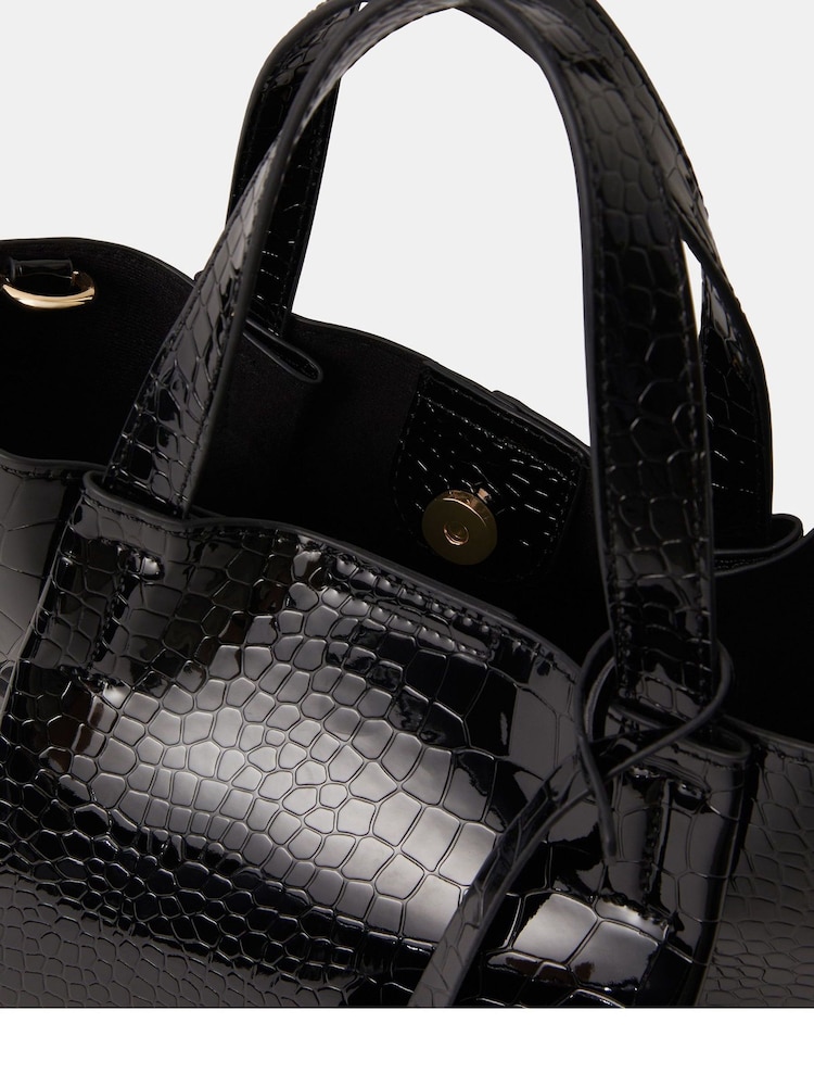 Accessorize Black Faux Croc Skin Patent Tote Bag - Image 6 of 6 Accessorize Black Faux Croc Skin Patent Tote Bag - Image 6 of 6