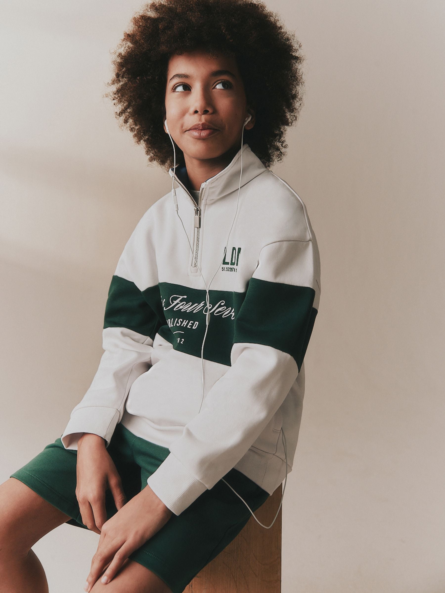 Buy Green/White Print Zip Neck Sweatshirt (3-16yrs) from Next USA