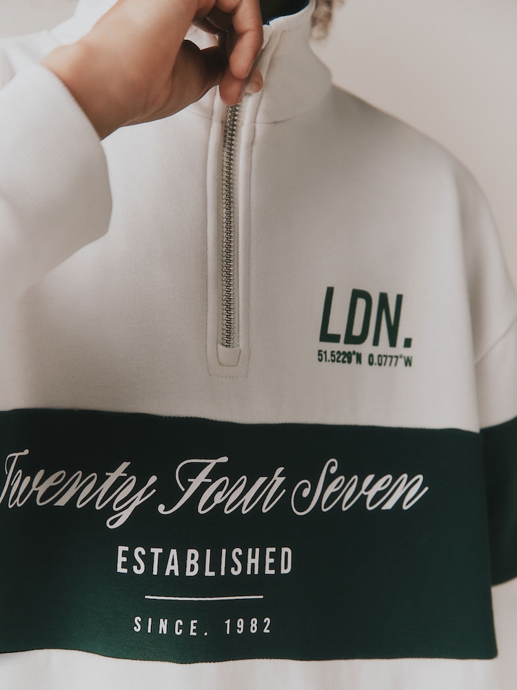 Green/White Print Zip Neck Sweatshirt (3-16yrs) - Image 9 of 9