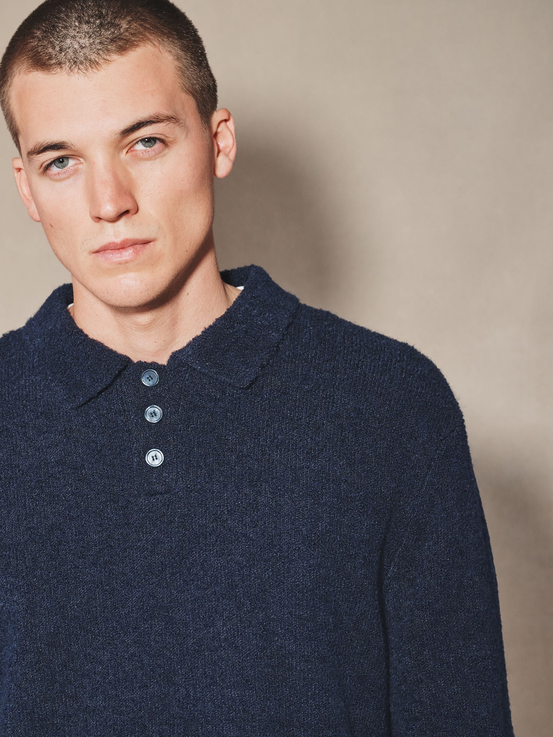 Buy Navy EDIT Long Sleeve Knit Polo Shirt from Next USA