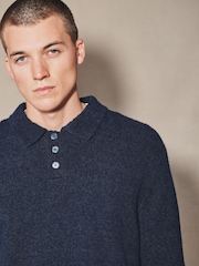 Navy EDIT Long Sleeve Knit Polo Shirt - Image 1 of 9