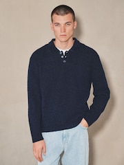 Navy EDIT Long Sleeve Knit Polo Shirt - Image 2 of 9