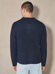 Navy EDIT Long Sleeve Knit Polo Shirt - Image 3 of 9