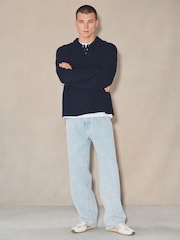 Navy EDIT Long Sleeve Knit Polo Shirt - Image 4 of 9