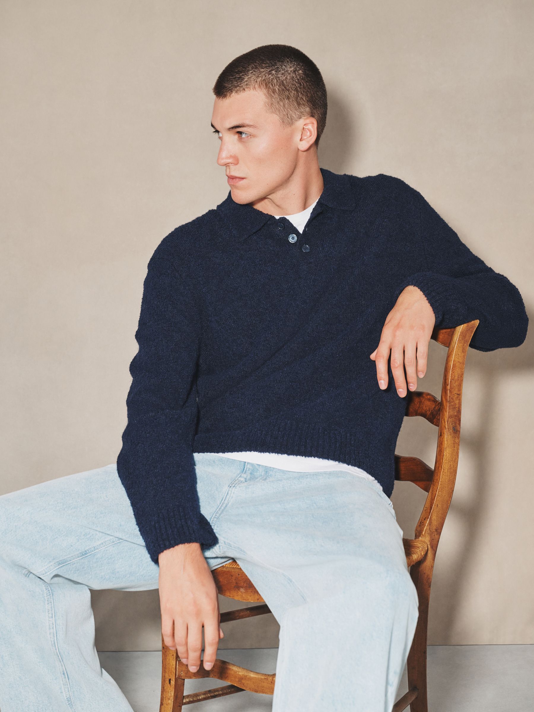 Buy Navy EDIT Long Sleeve Knit Polo Shirt from the Next UK online shop