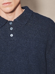 Navy EDIT Long Sleeve Knit Polo Shirt - Image 6 of 9