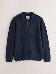 Navy EDIT Long Sleeve Knit Polo Shirt - Image 7 of 9
