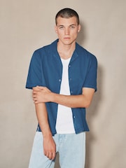 Navy EDIT Seersucker Short Sleeve Shirt - Image 4 of 5