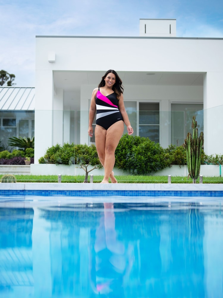 Zoggs Wrap Panel Classicback Black Swimsuit with Foam Cup Support and Adjustable Straps - صورة 1 من 3