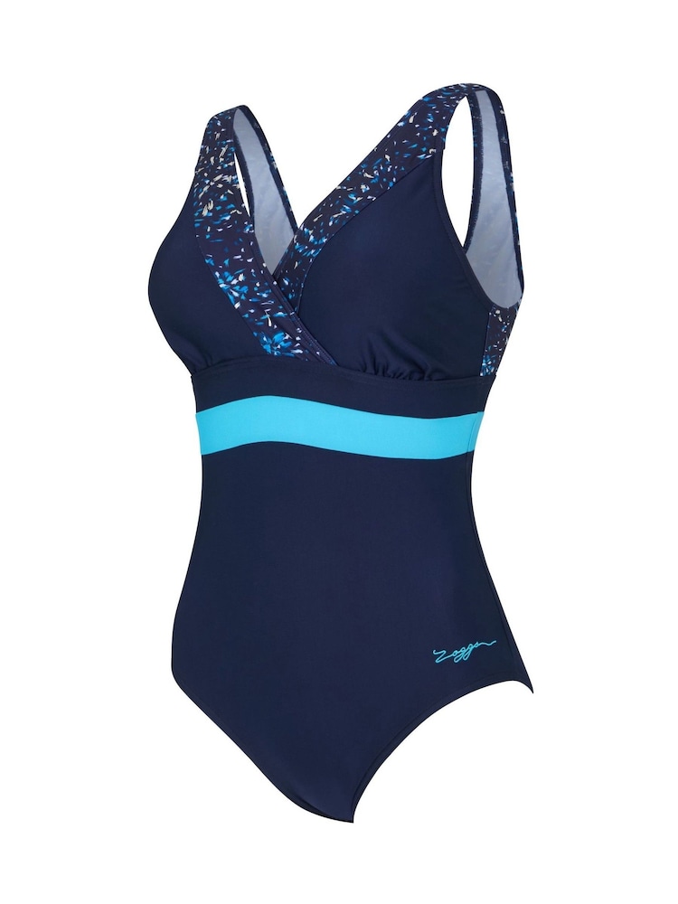 Zoggs Blue Squareback Swimsuit with Foam Cup Support - Image 2 of 3 Zoggs Blue Squareback Swimsuit with Foam Cup Support - Image 2 of 3