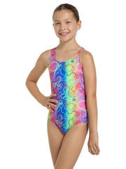 Zoggs Girls Purple Rowleeback Disco vibes Front Lined Swimsuit - Image 3 of 6