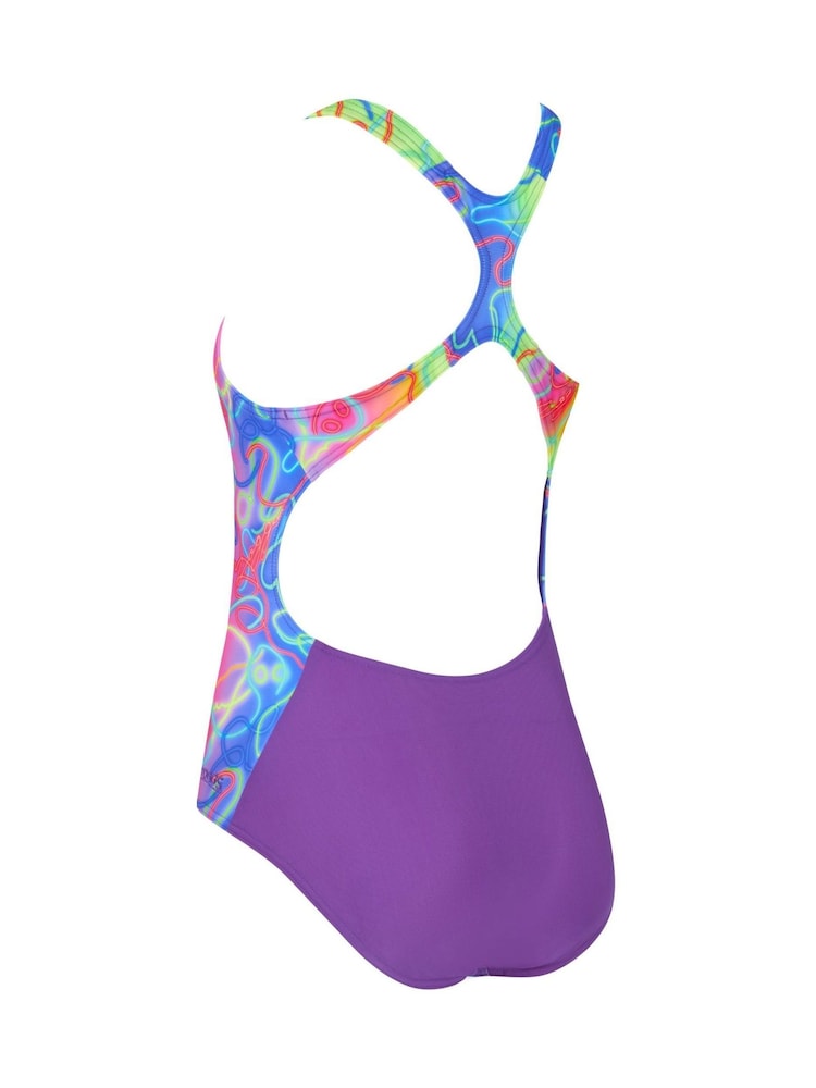 Zoggs Girls Purple Rowleeback Disco vibes Front Lined Swimsuit - Image 6 of 6