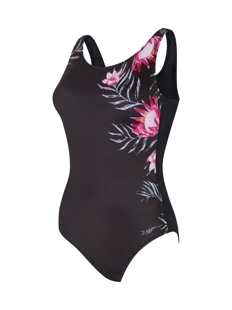 Zoggs Scoopback Black Swimsuit with Foam Cup Support - Image 1 of 2