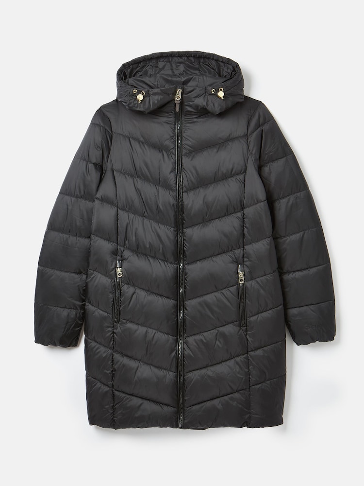 Joules Moorsdale Black Mid Length Showerproof Padded Coat with Hood - Image 10 of 10