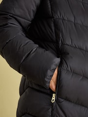 Joules Moorsdale Black Mid Length Showerproof Padded Coat with Hood - Image 3 of 6